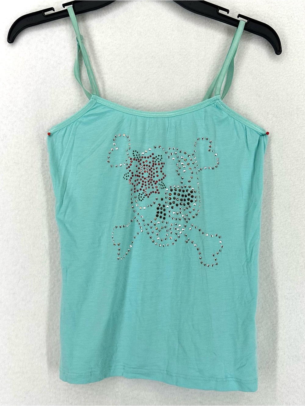 Party 21 Rhinestone Skull Cami Tank Top Women’s Size 2 Aqua Y2K NWT